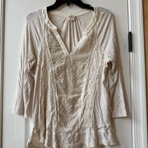 One September Cream Embroidered Women's Top medium Anthropologie